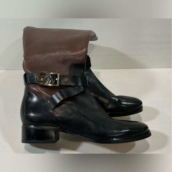 NWOT Michael Kors Black and Brown Leather Riding Boots - Picture 1 of 8